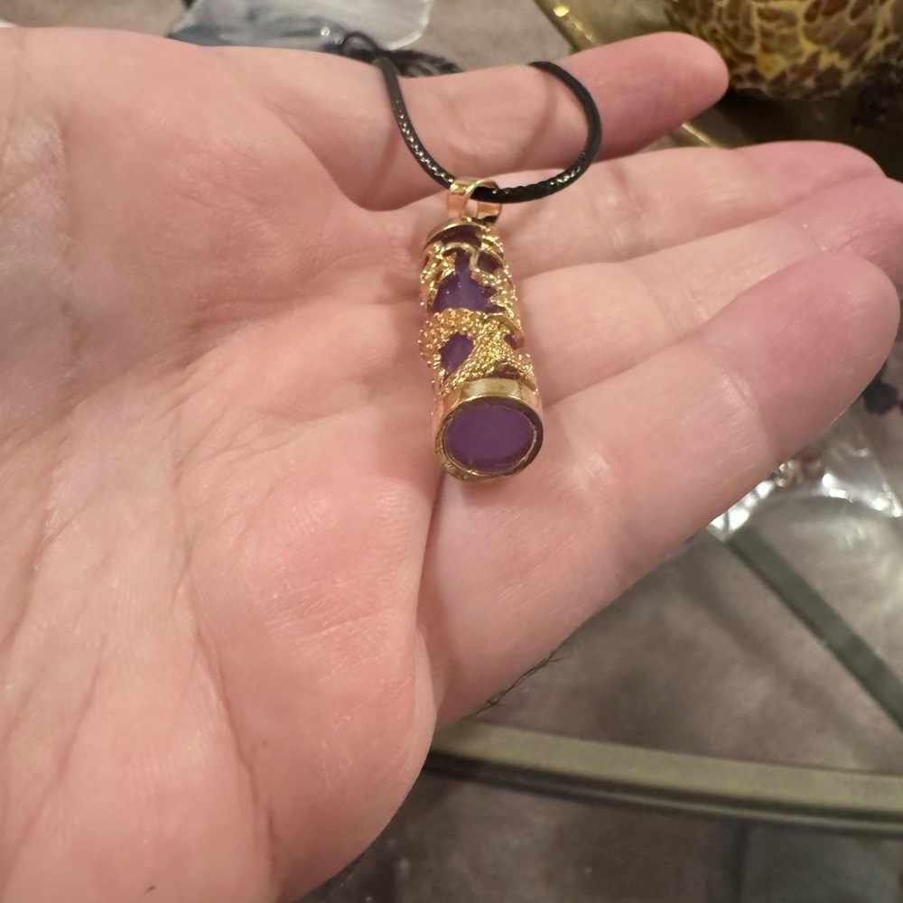 Elegant Gold and Purple Dragon Pendant Necklace. (Unisex) - Picture 3 of 5